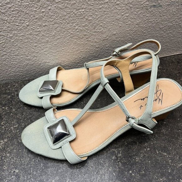 Badgley Mischka Wood Crystal Ankle T Strap Open Toe Heel Size 9 Strappy 90s Y2K - Picture 6 of 9